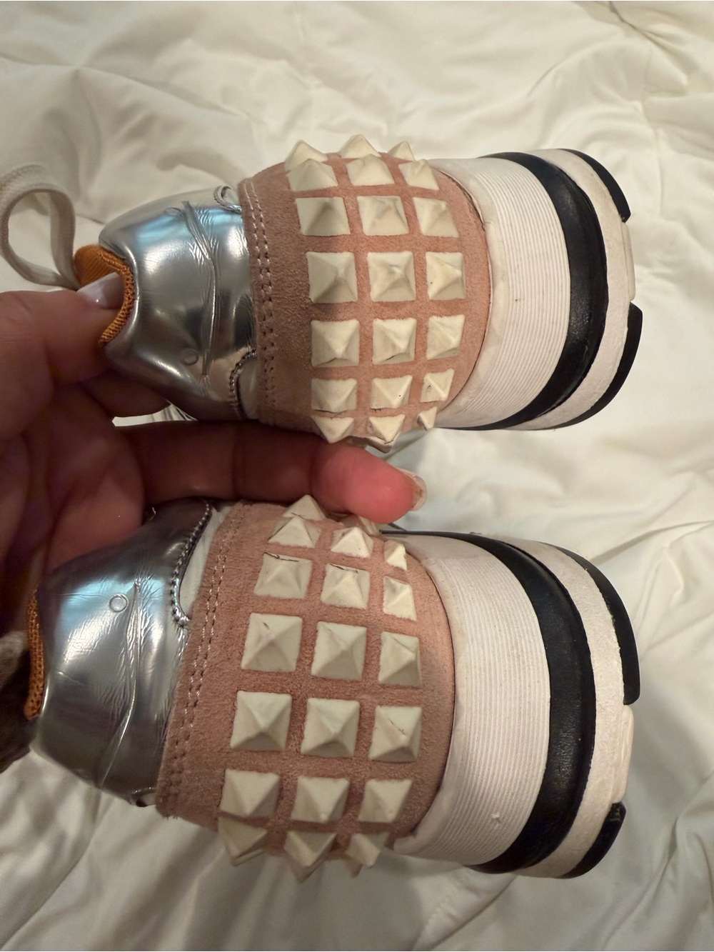 Voile Blanche Sneakers White Silver Pink Studded Heel Women’s - Picture 2 of 6